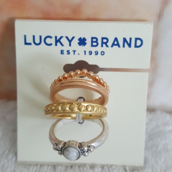 New Lucky Brand Tri-Tone Ring Set (3) - Picture 1 of 4